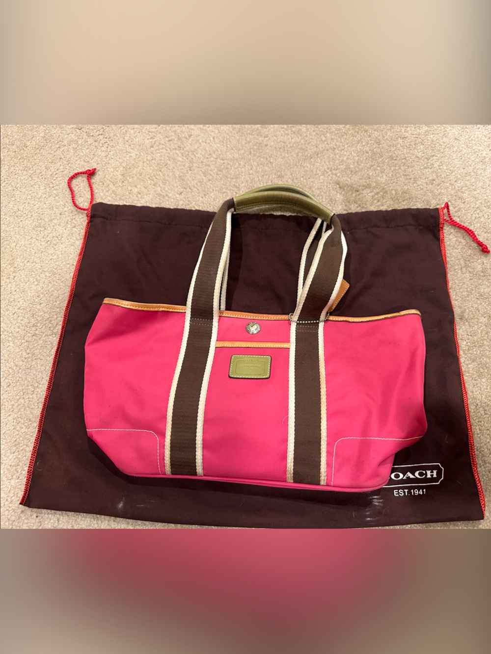 Vintage City Hampton Coach Pink Canvas Tote with Contrast Straps with dust bag